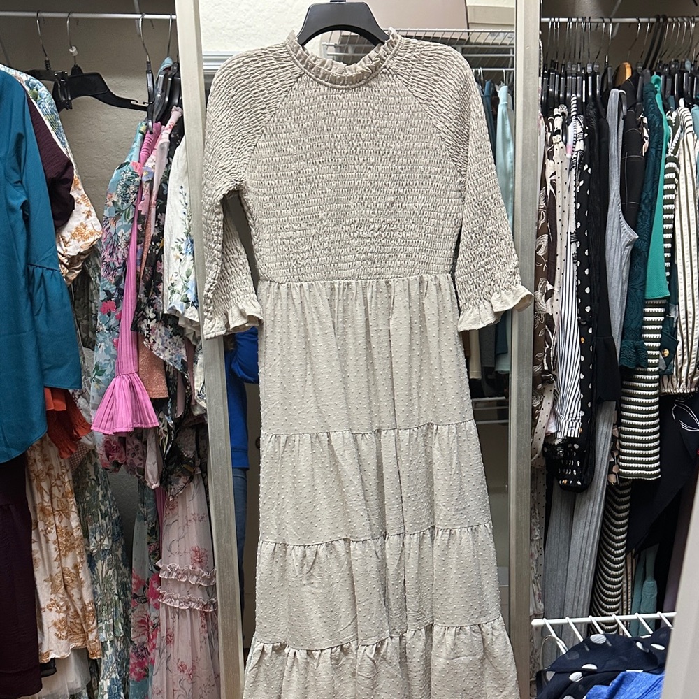 Dainty Jewells Cream Smocked Tiered Maxi Dress